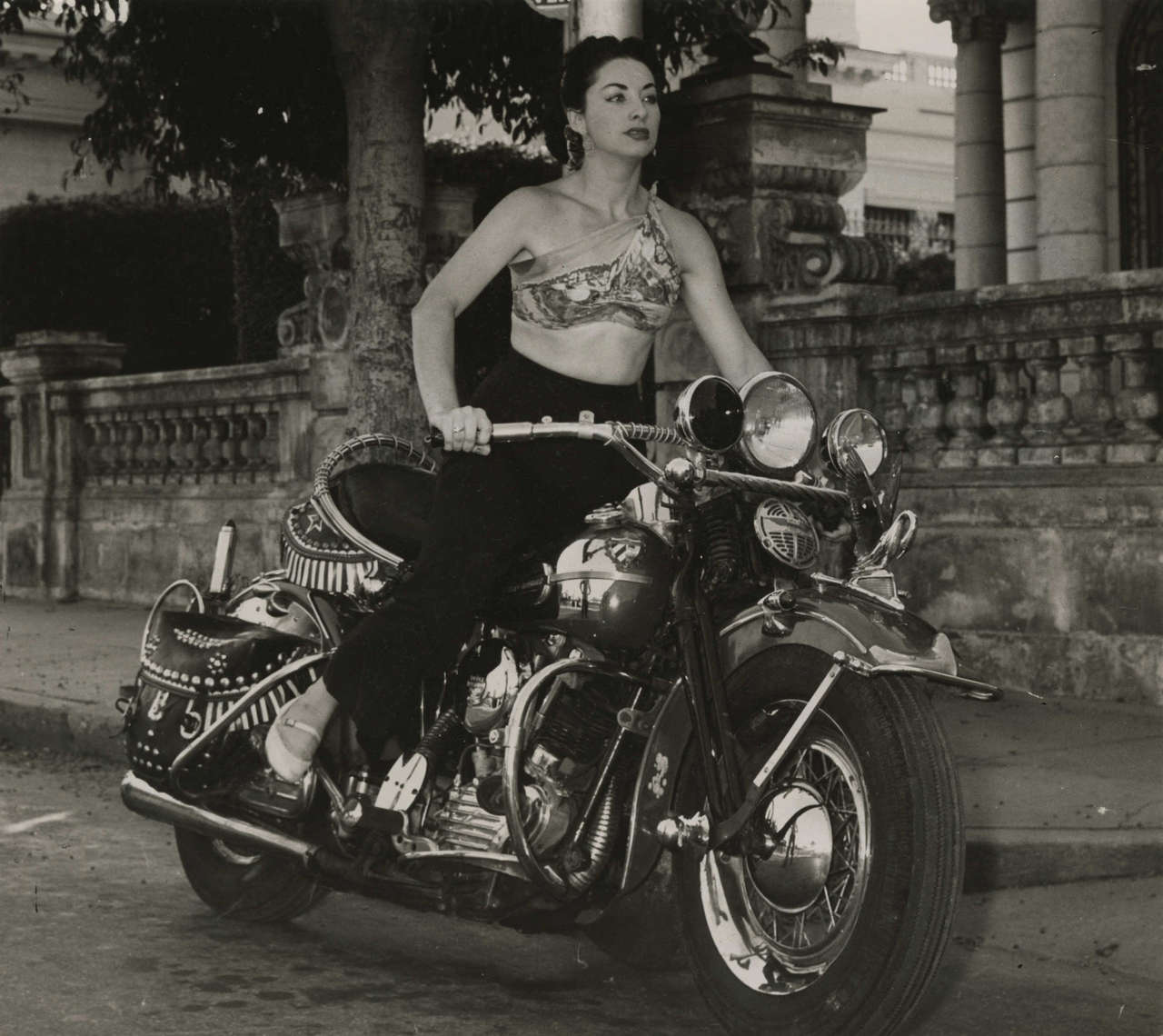 Actress Dancer Lina Saloma On Her Harley In Havana Circa 1956 NSF