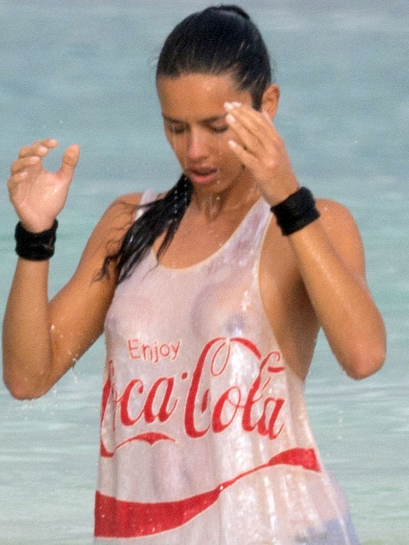 Adriana Lima Braless In Her Wet T Shirt NSFW