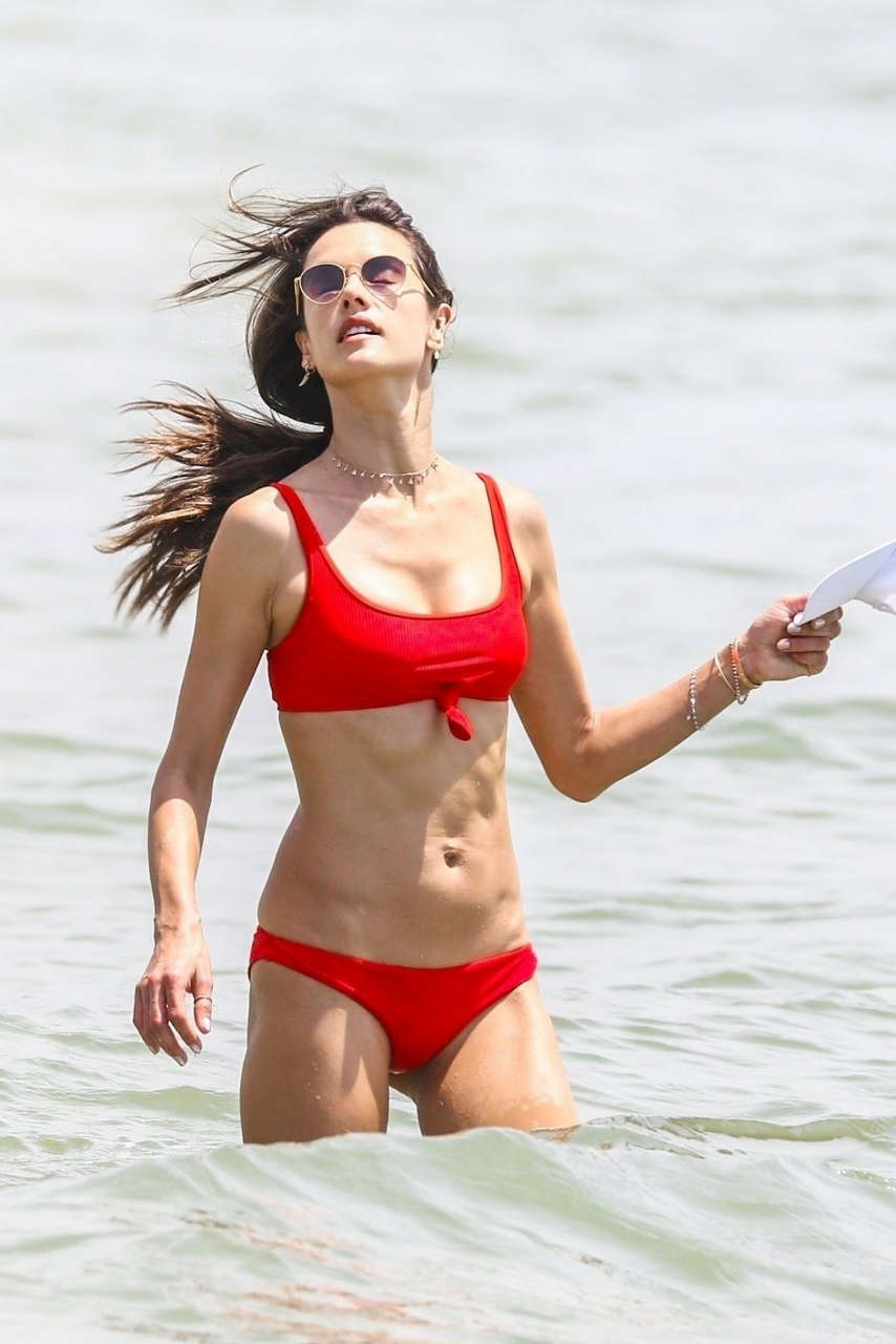Alessandra Ambrosio Red Bikini Beach Florianopolis