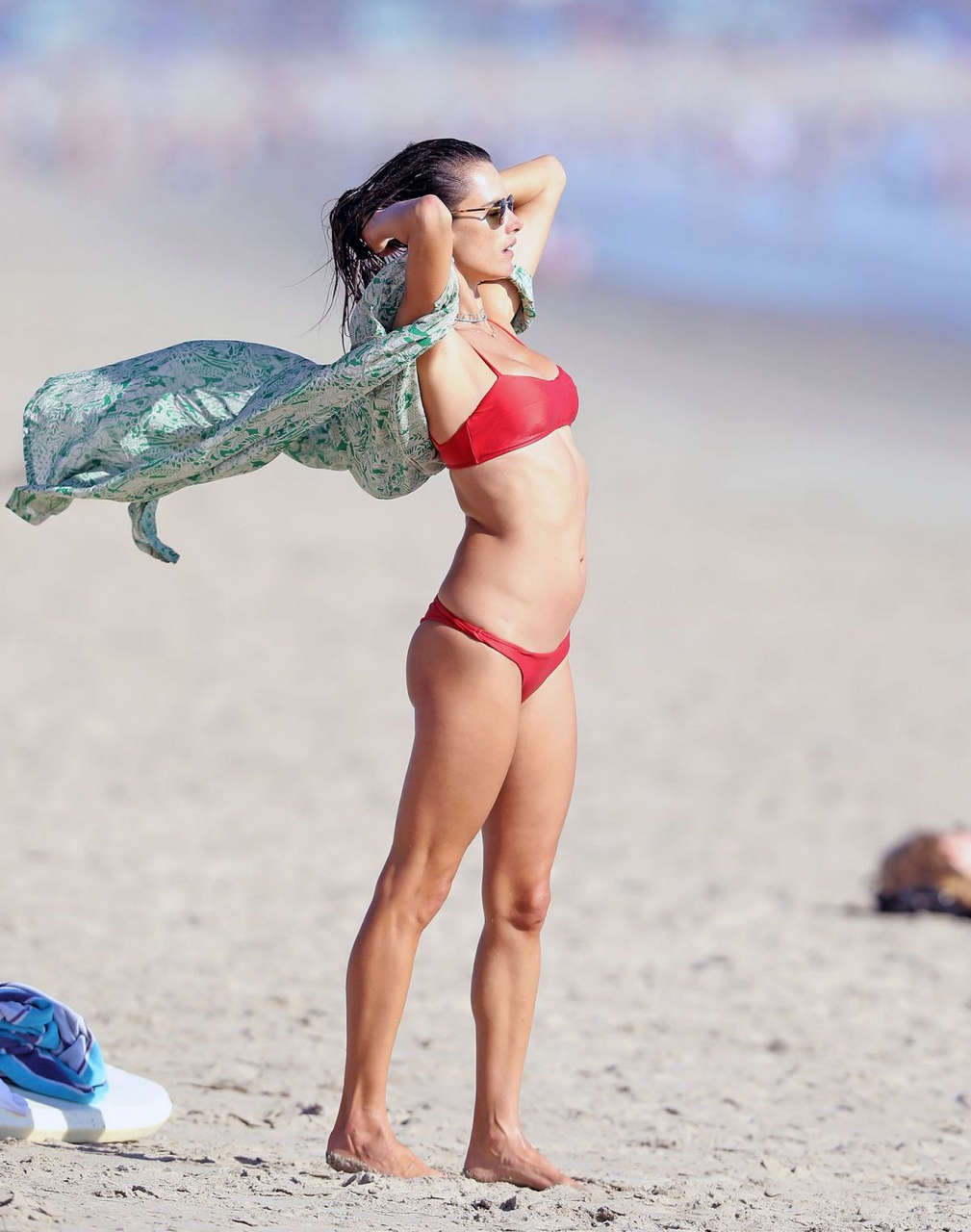 Alessandra Ambrosio Red Bikini Beach Malibu