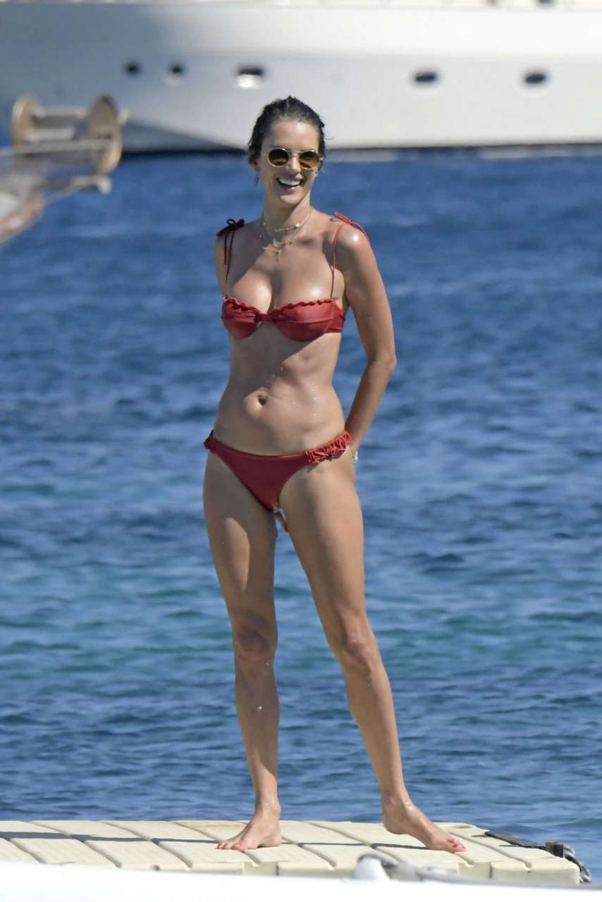 Alessandra Ambrosio Red Bikini Beach Mykonos