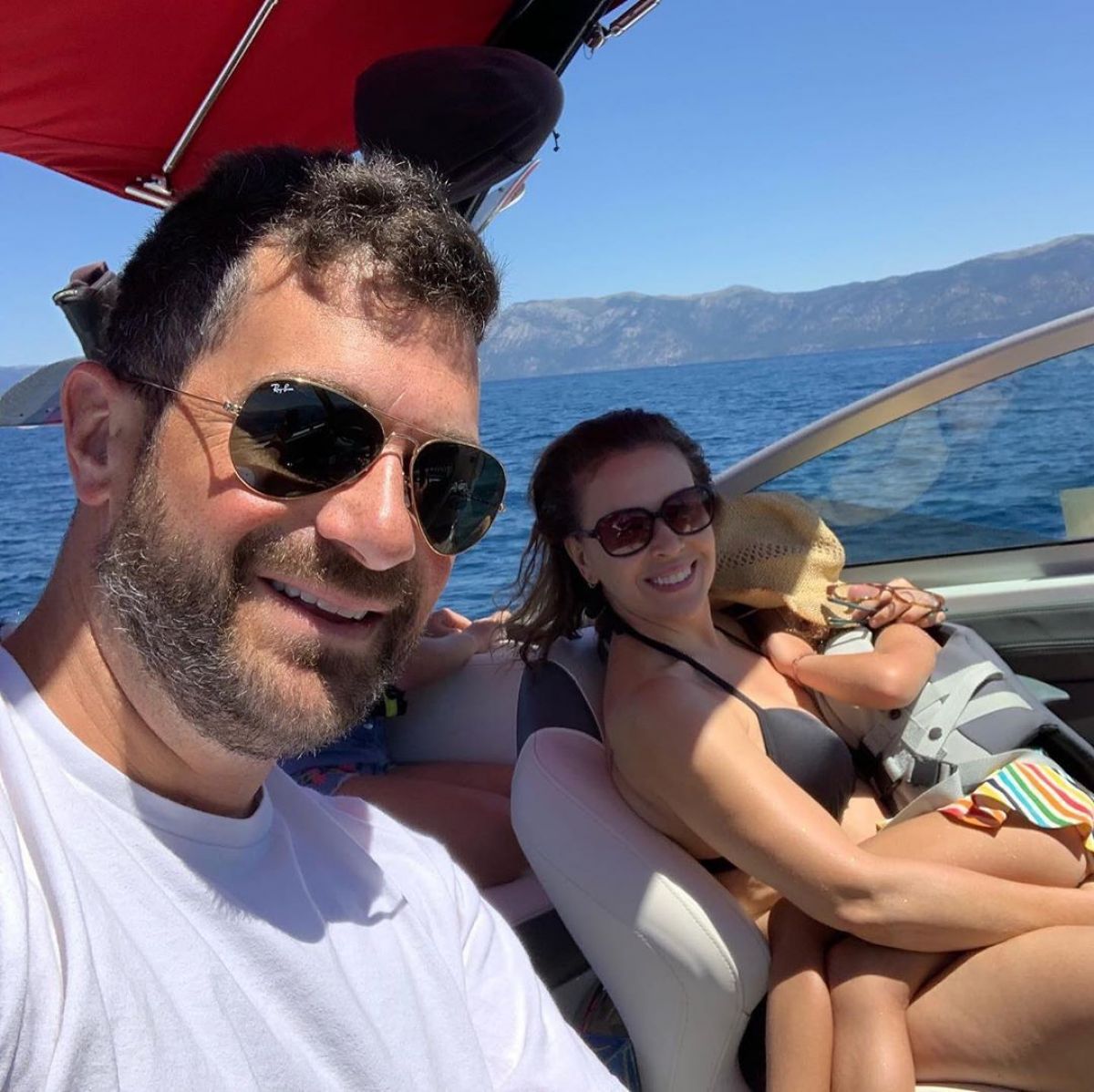 Alyssa Milano Bikini Top Boat Lake Tahoe