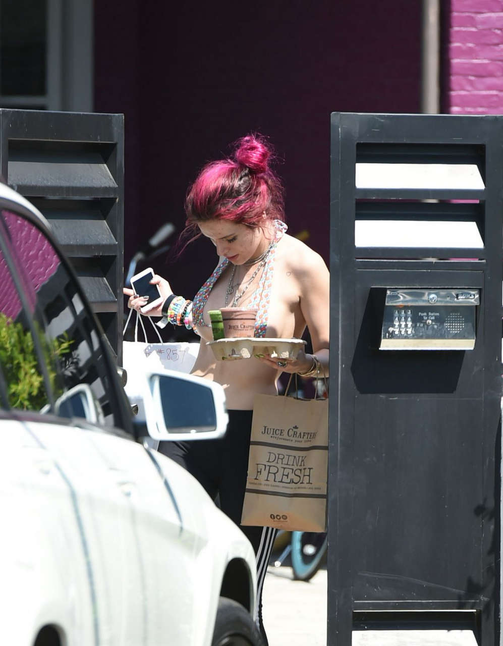 Bella Thorne Bikini Top Picks Up Her Delivery From Juice Crafters