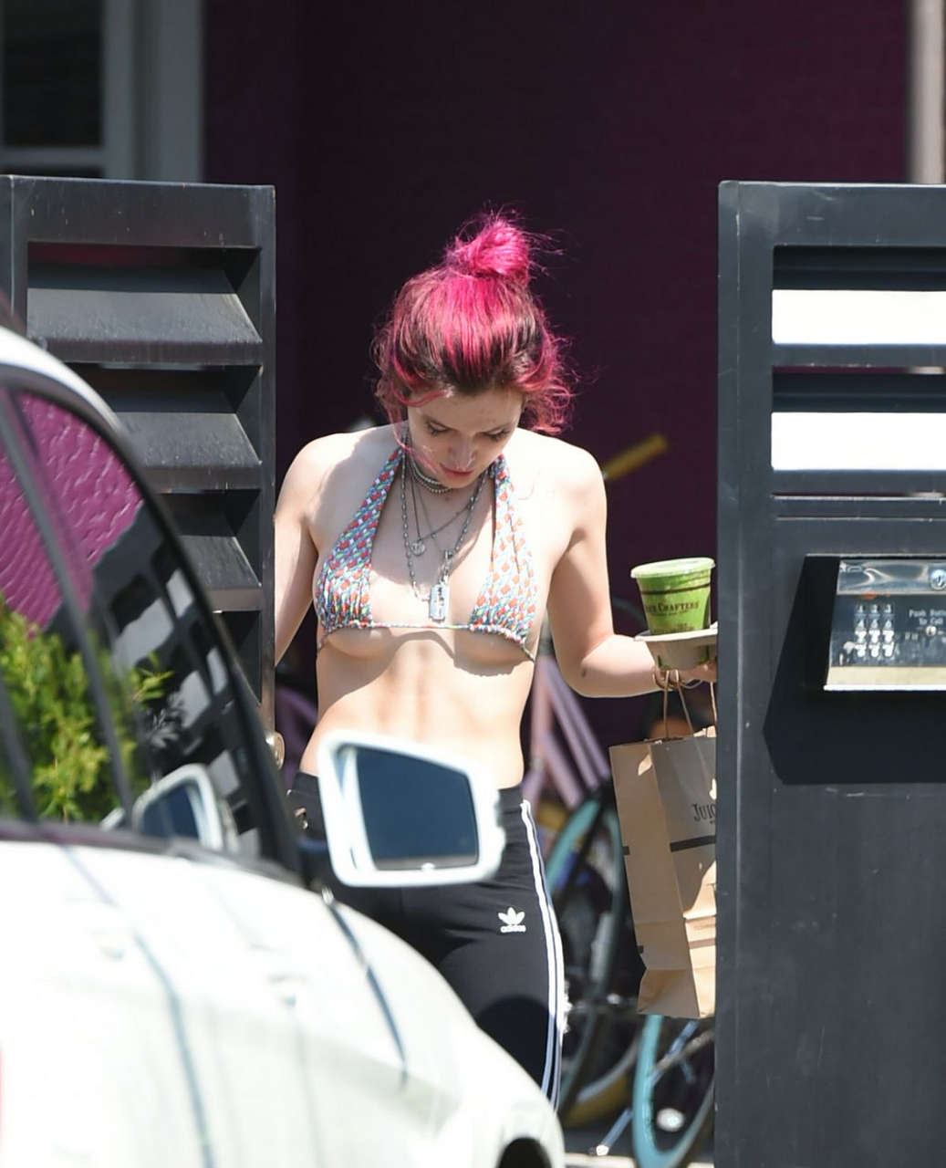 Bella Thorne Bikini Top Picks Up Her Delivery From Juice Crafters