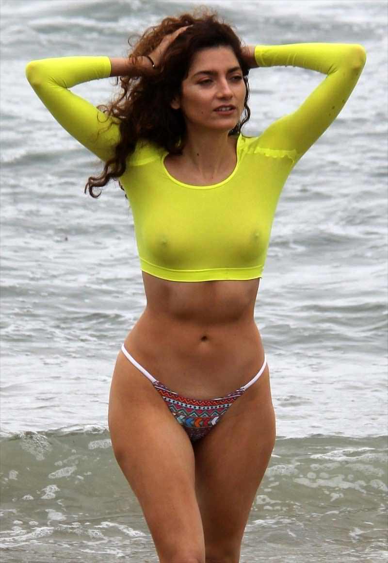 Blanca Blanco See Through Wet Shirt At The Beach NSFW