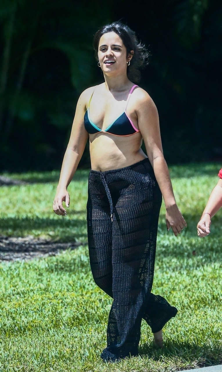 Camila Cabello Sheer Pants Over Bikini Out Coral Gables