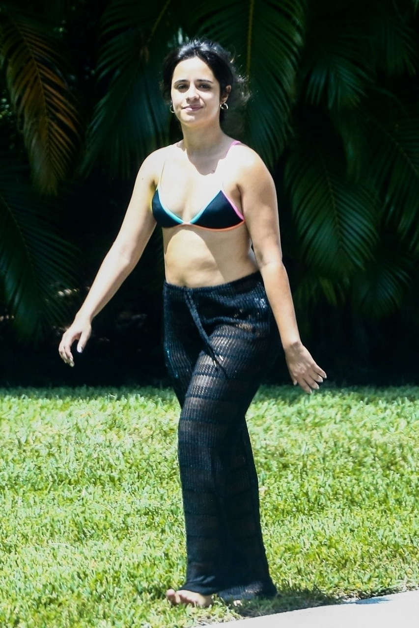 Camila Cabello Sheer Pants Over Bikini Out Coral Gables