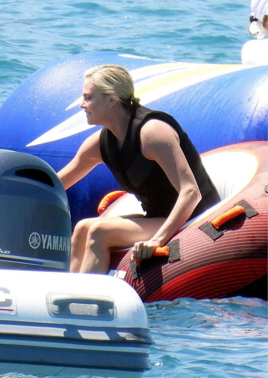 Charlize Theron Swimsuit Yacht Poros Island