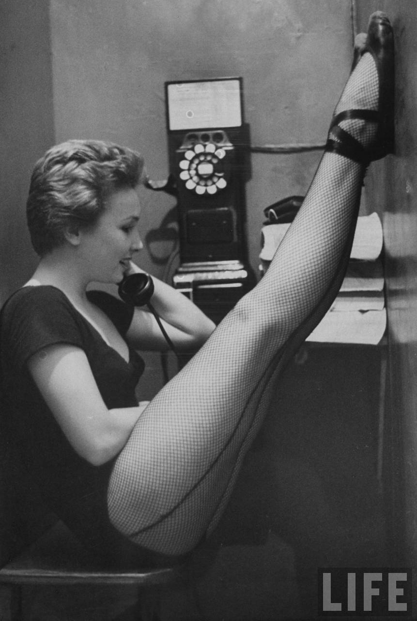 Dancer Mary Ellen Terry Talking With Her Legs Up In Telephone Booth 1952 NSF