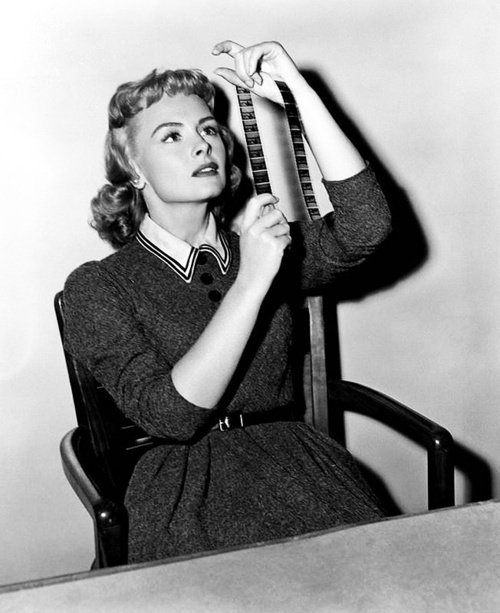 Donna Reed Looks At Footage On The Set Of Trouble Along The Way 1953 NSF