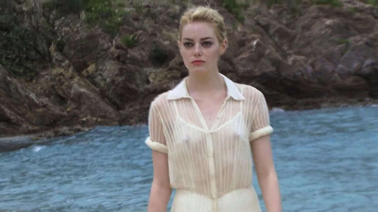 Emma Stone See Through Wet Shirt NSFW
