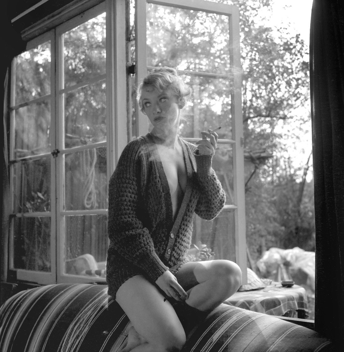 Fay Spain Enjoying A Cigarette At Home 1961 NSF