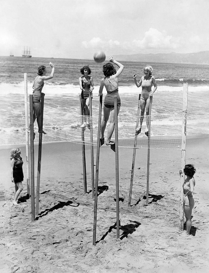 Four Young Women Playing Volleyball On Stilts Venice California June 1934 NSF