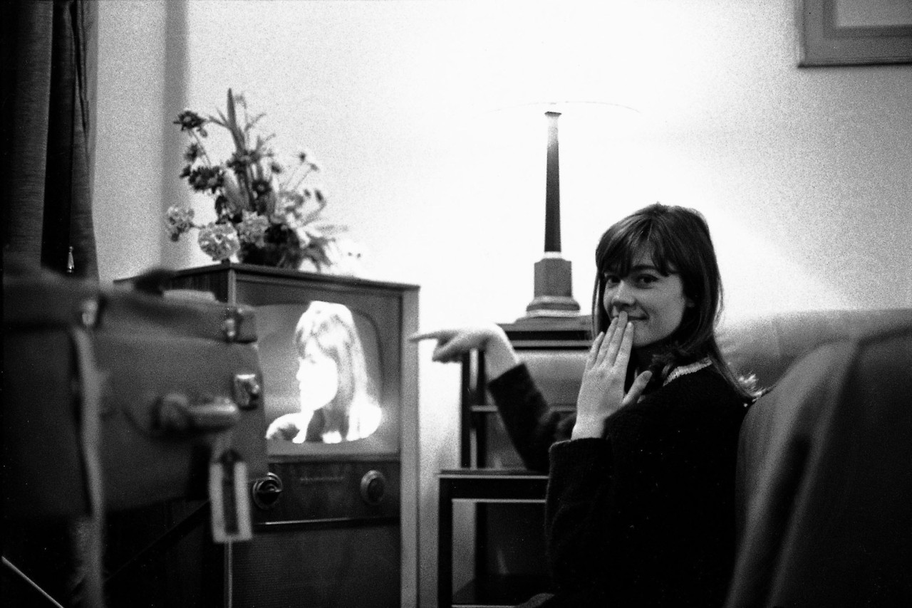 Francoise Hardy Catches A Glimpse Of Herself On Television 1960s NSF