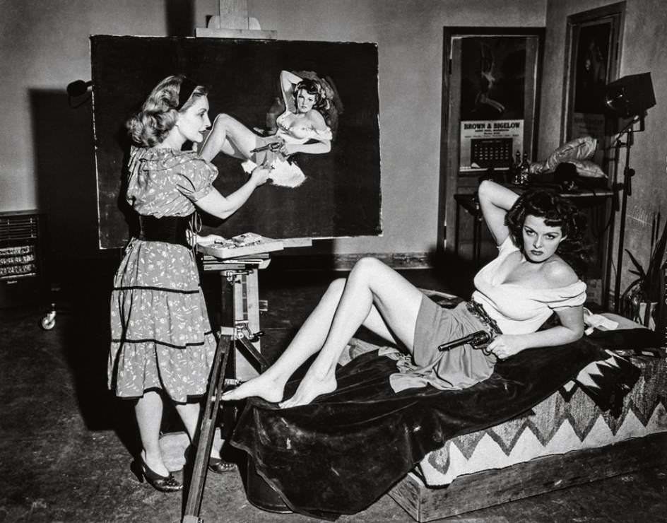 Illustrator Zoe Mozert Paints Jane Russell For The Outlaw Film Poster C 1943 NSF