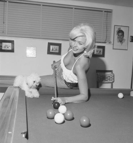 Jayne Mansfield Plays Pool While Her Dog Keeps An Eye On The Balls 1956 NSF