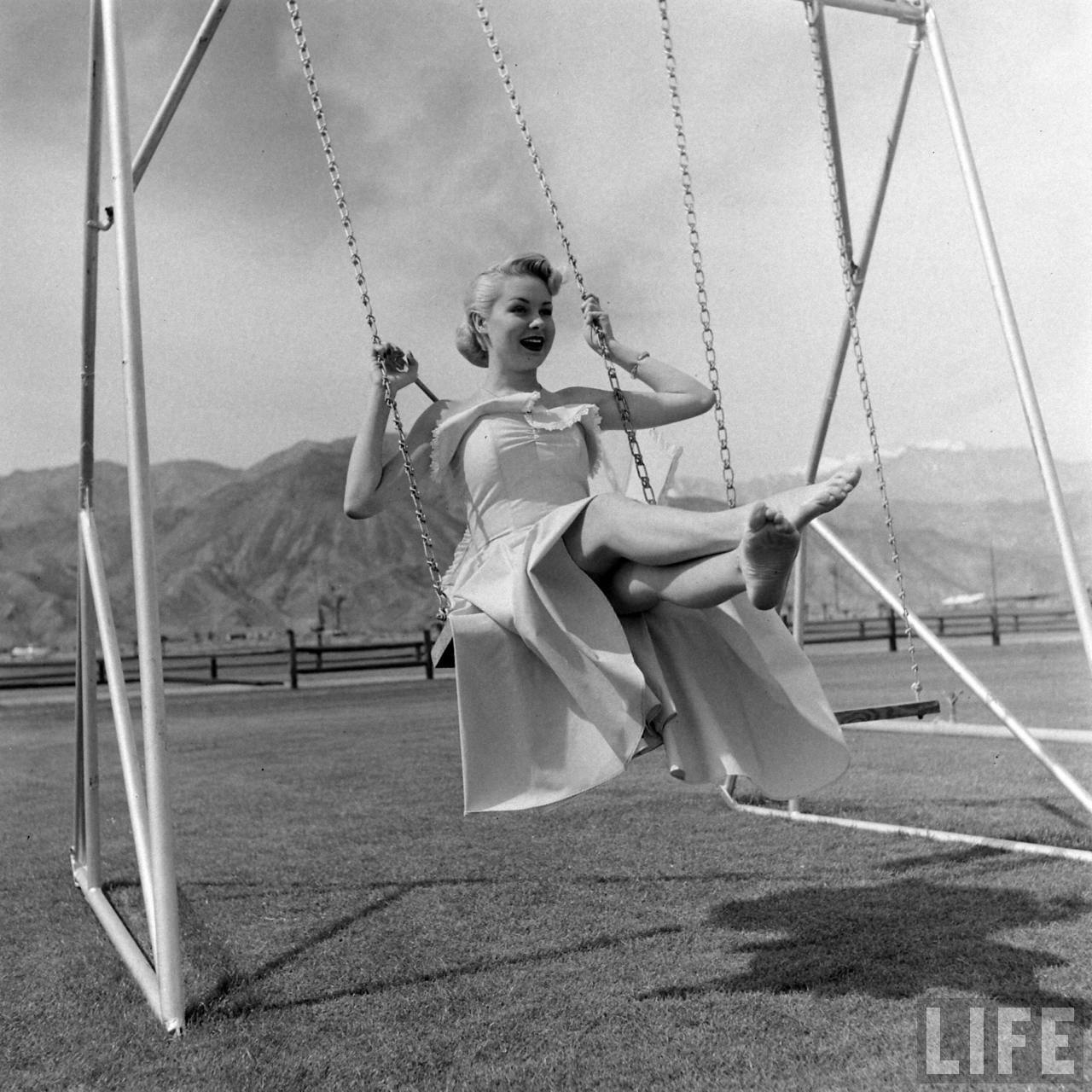 Joi Lansing Wearing A Dress On A Swing Set For Life Magazine March 1949 NSF