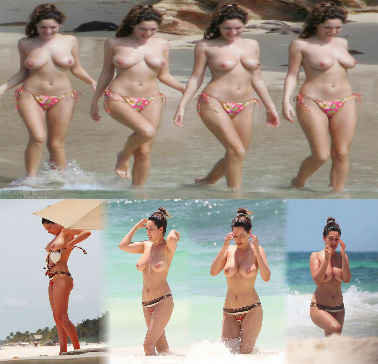 Kelly Brook Topless On The Beach At Age 26 And 34 NSFW