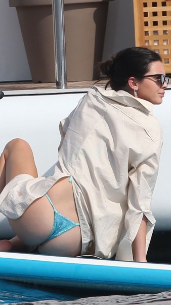 Kendall Jenner Tiny Blue Thong Bikini