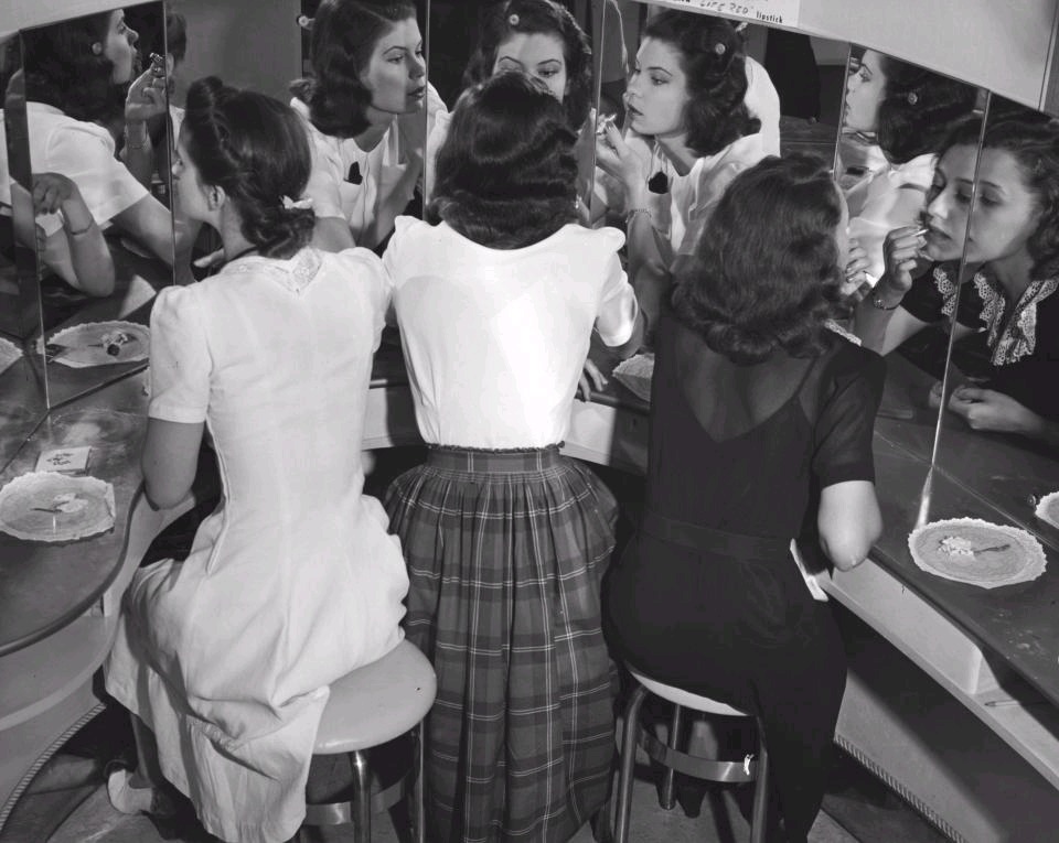 Ladies Applying Their Makeup Before A Fashion Show 1950s NSF