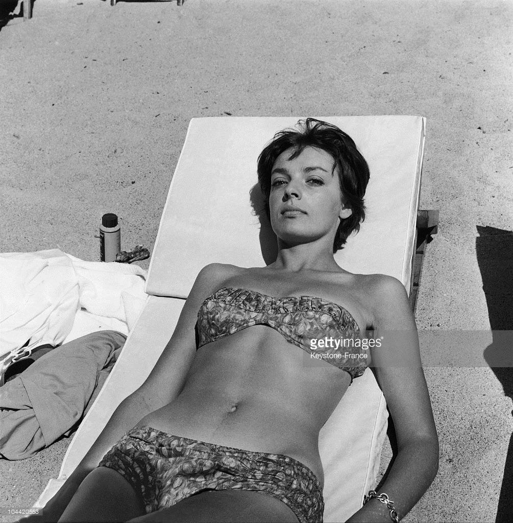 Marie Laforet Sunbathing On The Croisette Beach During The Cannes Film Festival 1960 NSF