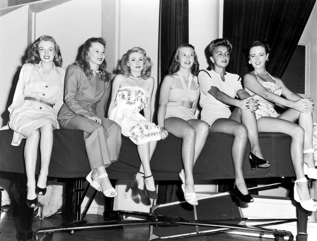 Marilyn Monroe Far Left Shirley Jones Third From Left And Others Atop A Piano 1956 NSF