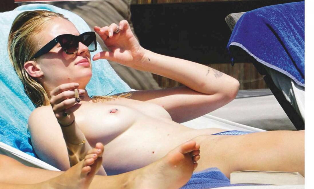 Sophie Turner Sunbathing Topless NSFW