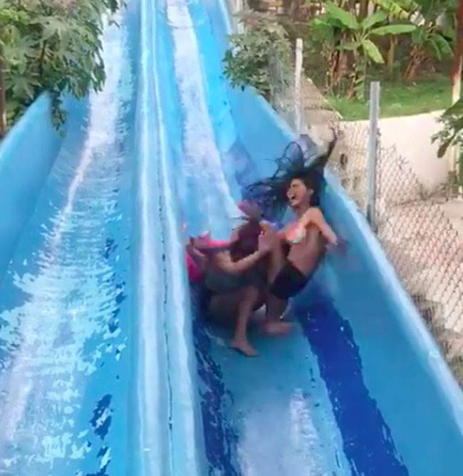 Waterslide Crash Three Girls Fail NSFW